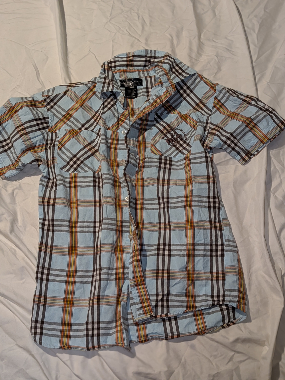 Light Blue Plaid Short Sleeve Button-Up Shirt